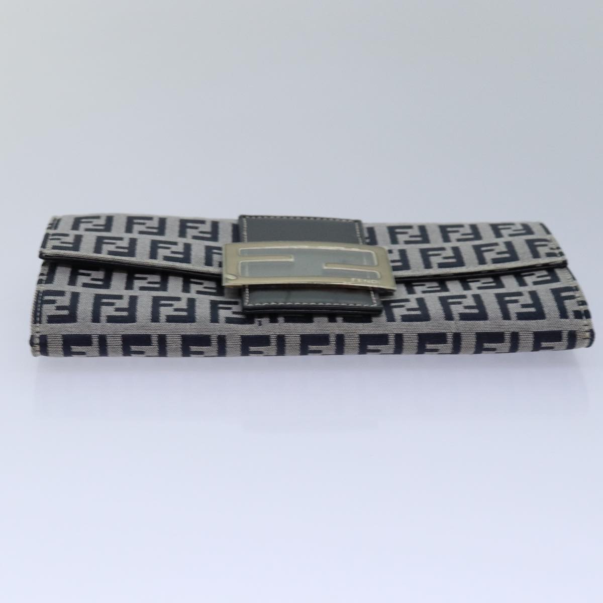 FENDI Zucchino Canvas Long Wallet Navy Auth yk13654