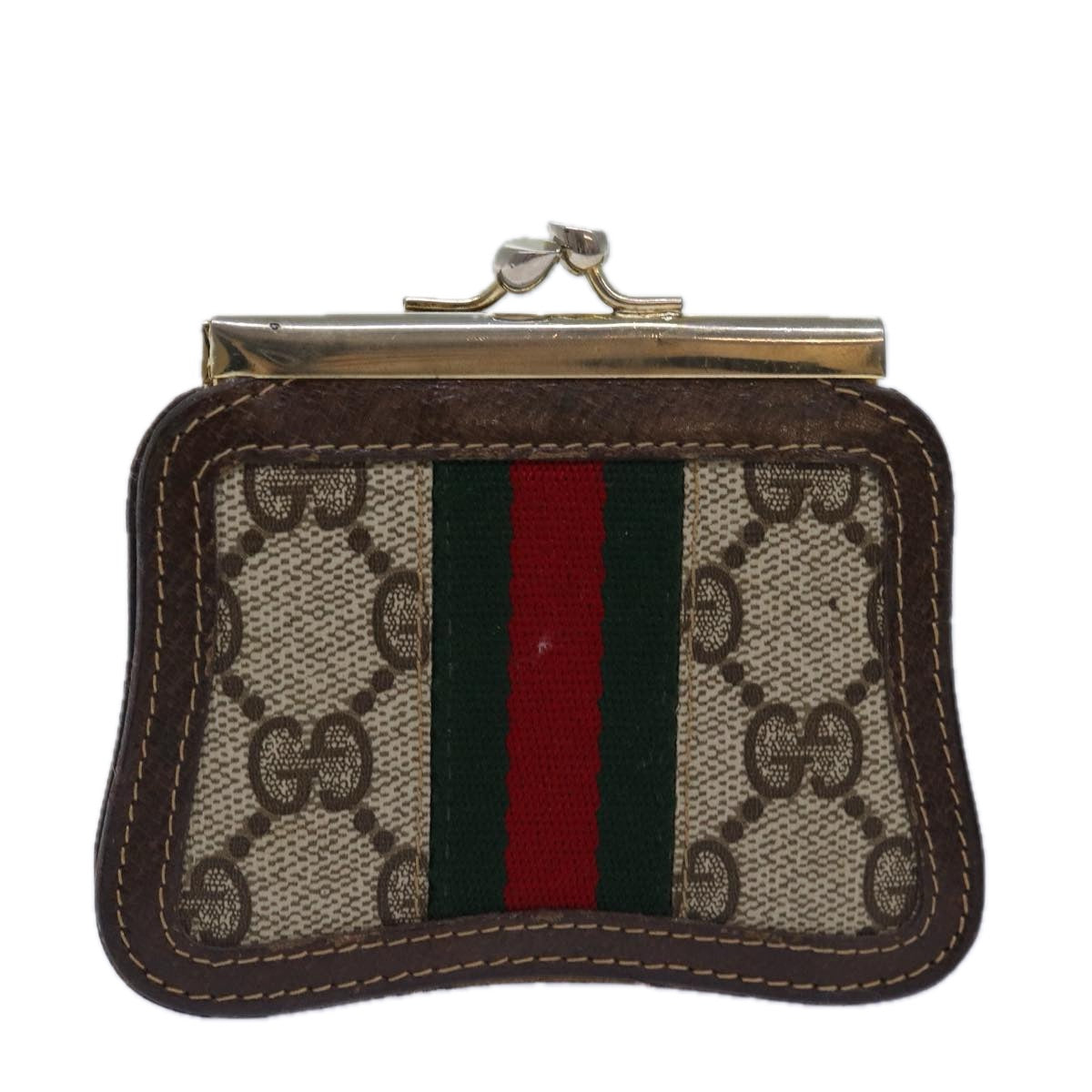 GUCCI GG Supreme Web Sherry Line Gamaguchi Coin Purse Beige Red Auth yk13656