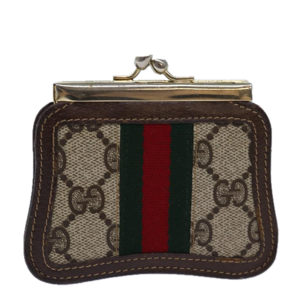 GUCCI GG Supreme Web Sherry Line Gamaguchi Coin Purse Beige Red Auth yk13656