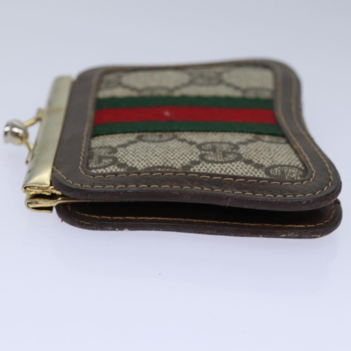 GUCCI GG Supreme Web Sherry Line Gamaguchi Coin Purse Beige Red Auth yk13656