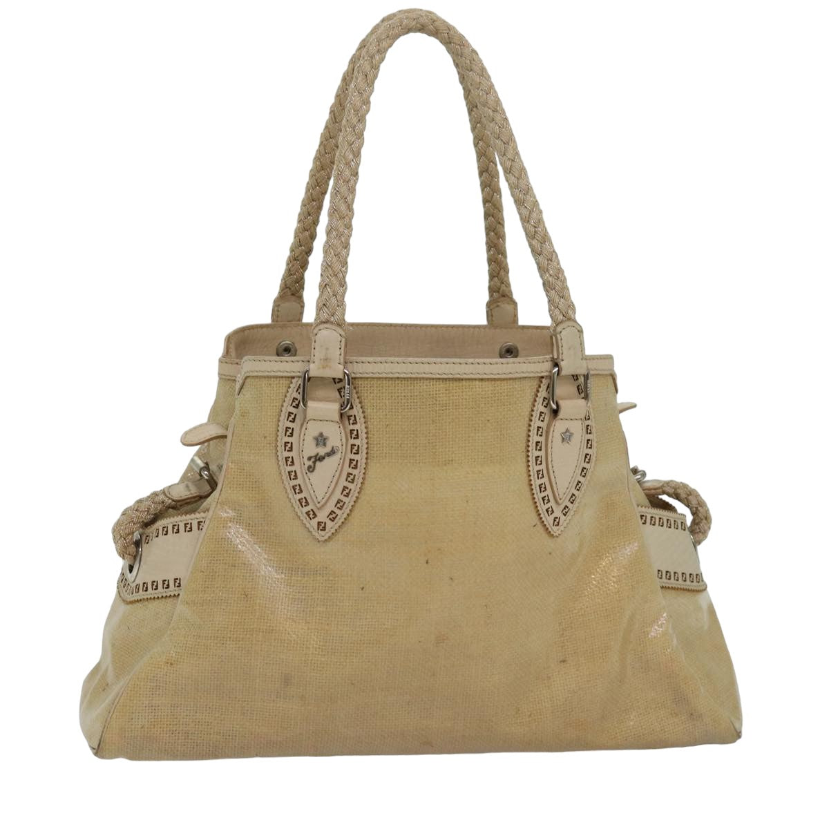 FENDI Hand Bag Vinyl Beige Auth yk13660