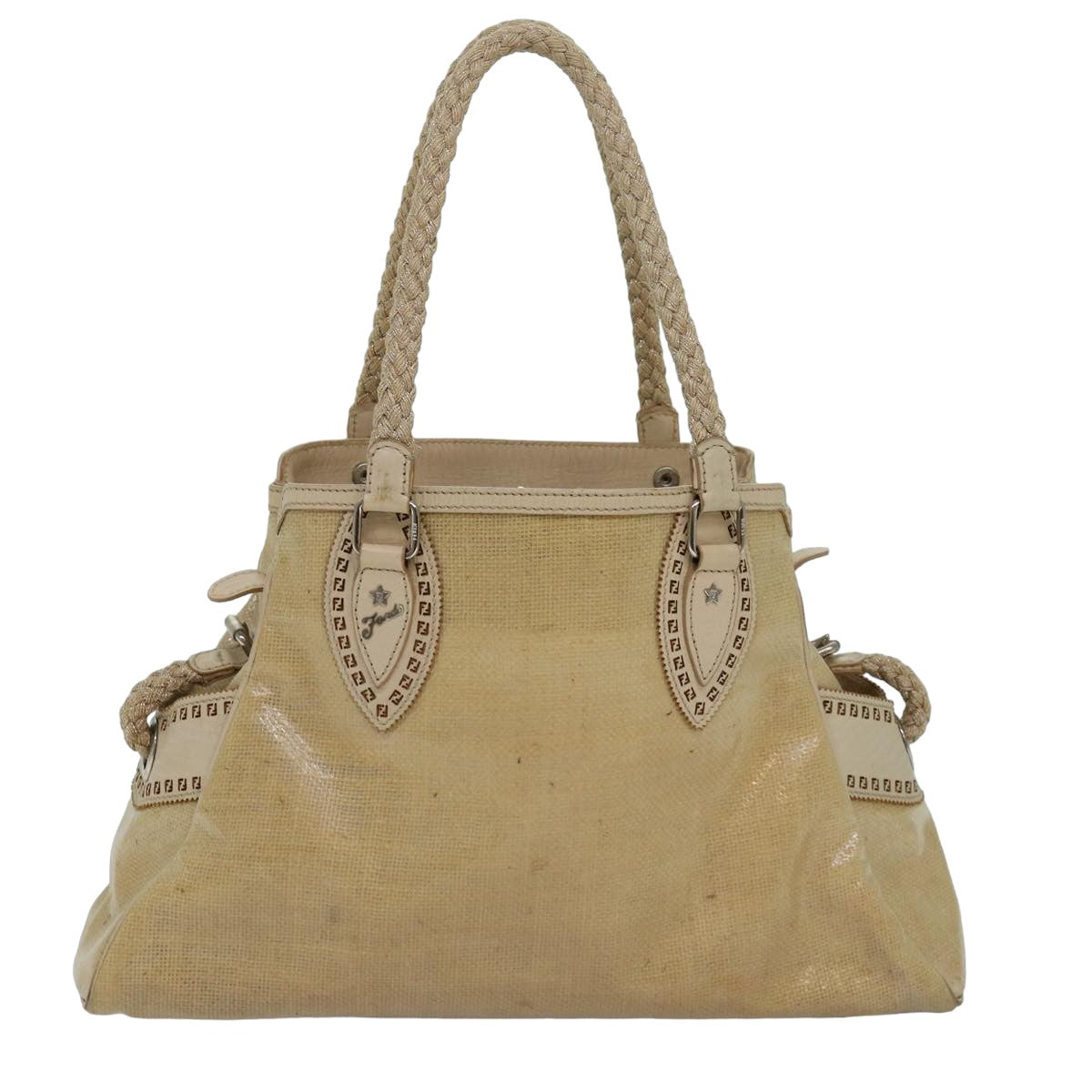 FENDI Hand Bag Vinyl Beige Auth yk13660