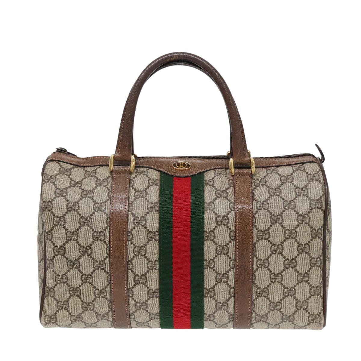 GUCCI GG Supreme Web Sherry Line Boston Bag PVC Beige 24 02 007 Auth yk13661