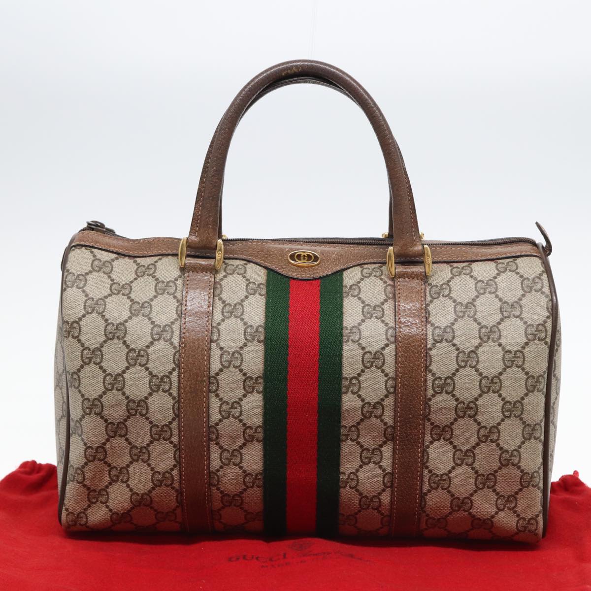 GUCCI GG Supreme Web Sherry Line Boston Bag PVC Beige 24 02 007 Auth yk13661