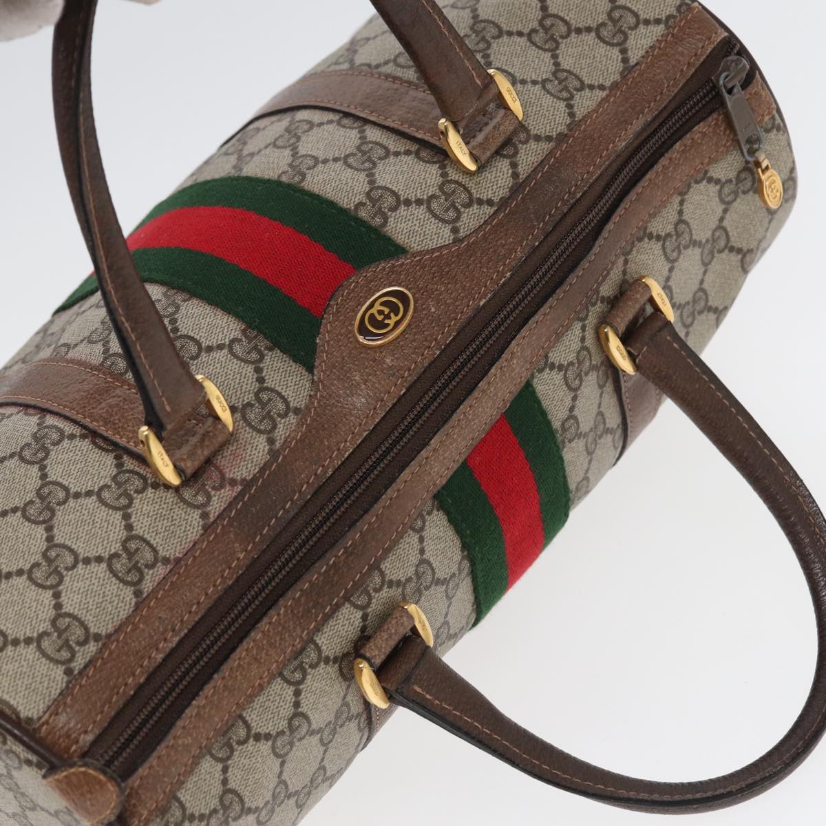 GUCCI GG Supreme Web Sherry Line Boston Bag PVC Beige 24 02 007 Auth yk13661