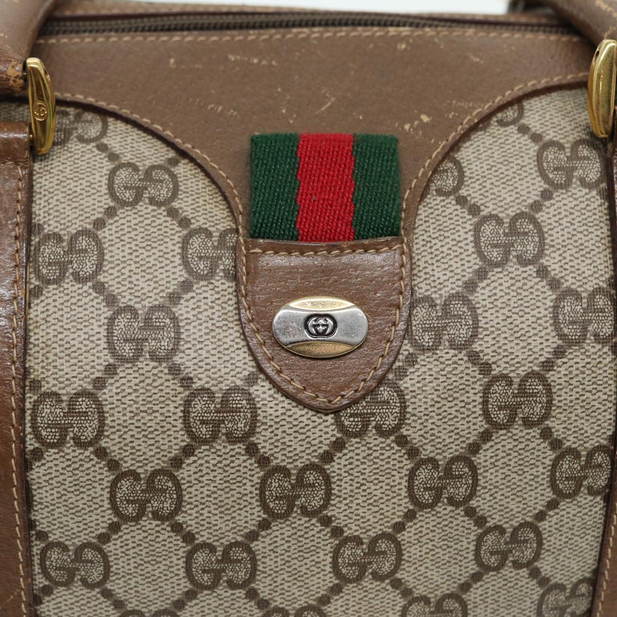 GUCCI GG Supreme Web Sherry Line Boston Bag PVC Beige 39 02 007 Auth yk13664