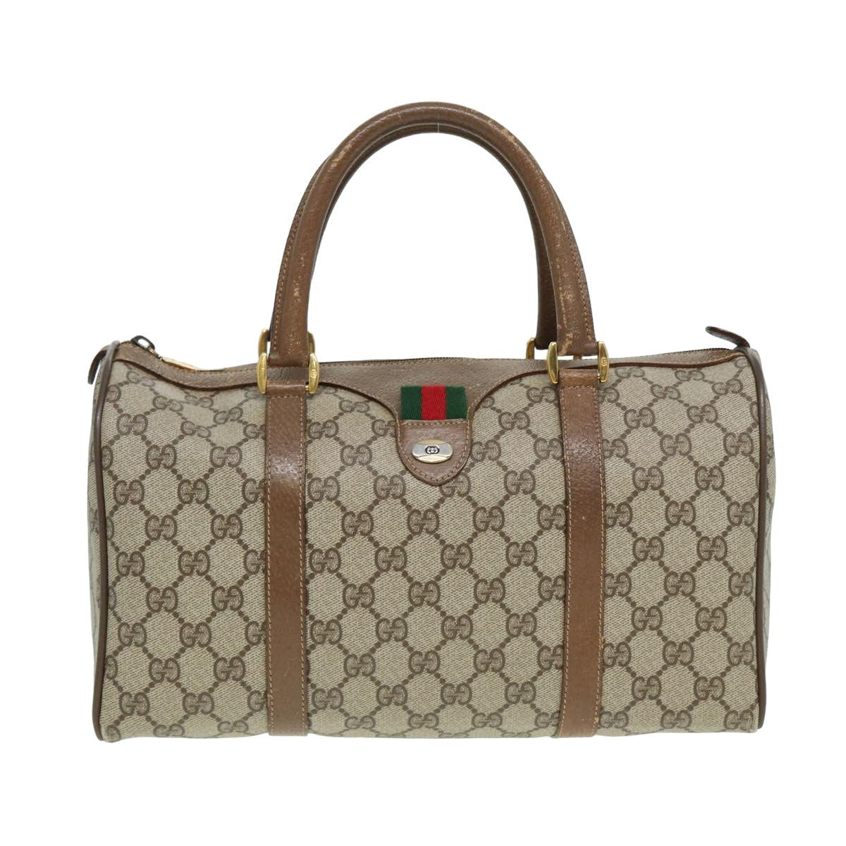 GUCCI GG Supreme Web Sherry Line Boston Bag PVC Beige 39 02 007 Auth yk13664