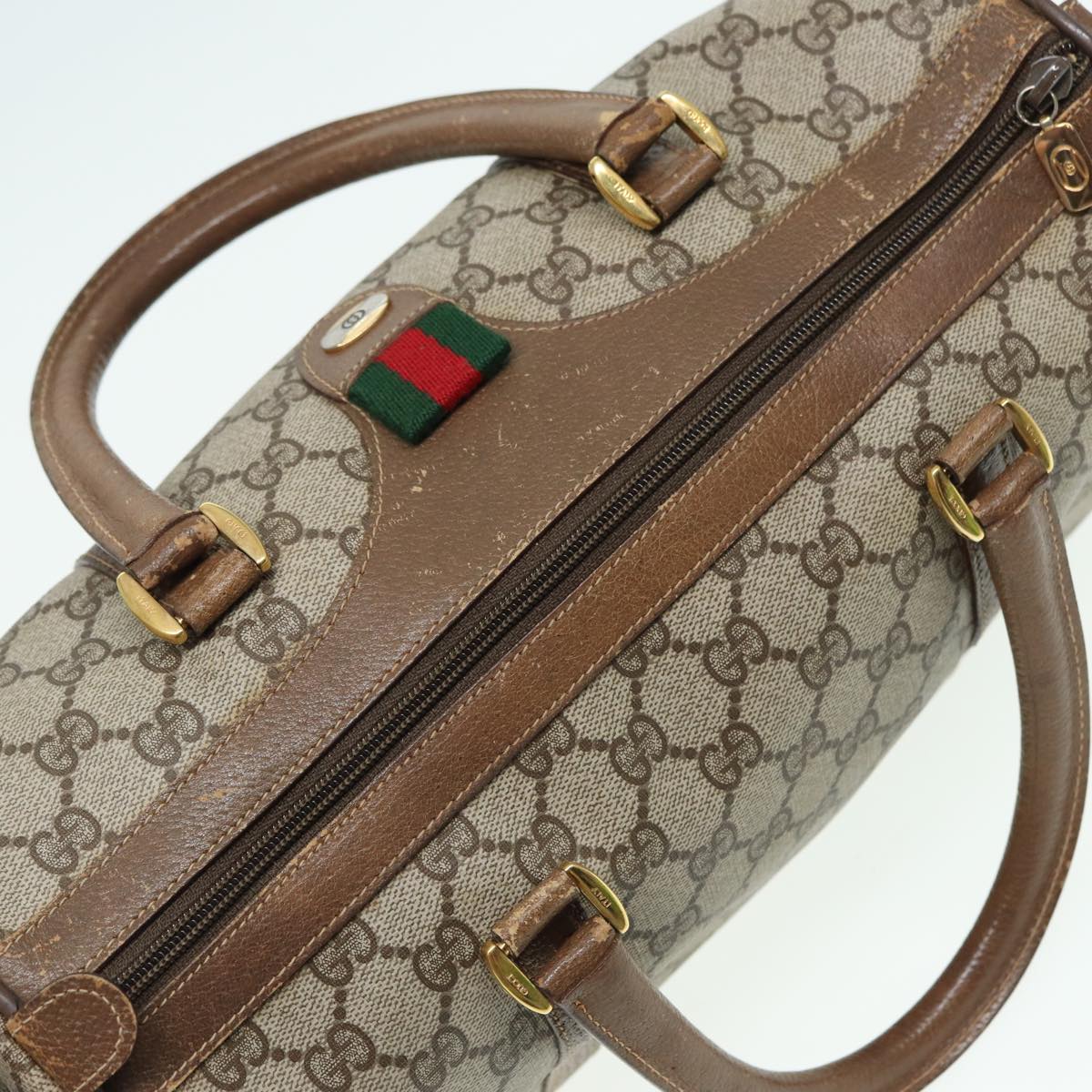 GUCCI GG Supreme Web Sherry Line Boston Bag PVC Beige 39 02 007 Auth yk13664