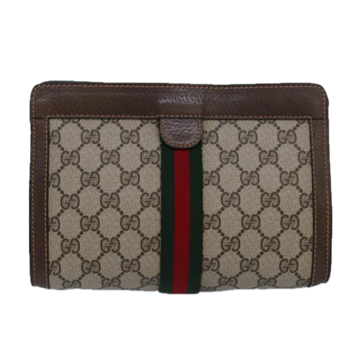 GUCCI GG Supreme Web Sherry Line Clutch Bag PVC Beige Red 89 01 001 Auth yk13667