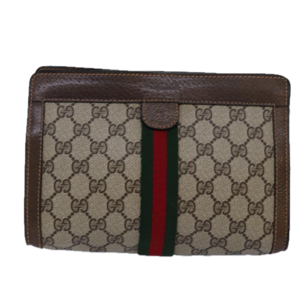 GUCCI GG Supreme Web Sherry Line Clutch Bag PVC Beige Red 89 01 001 Auth yk13667