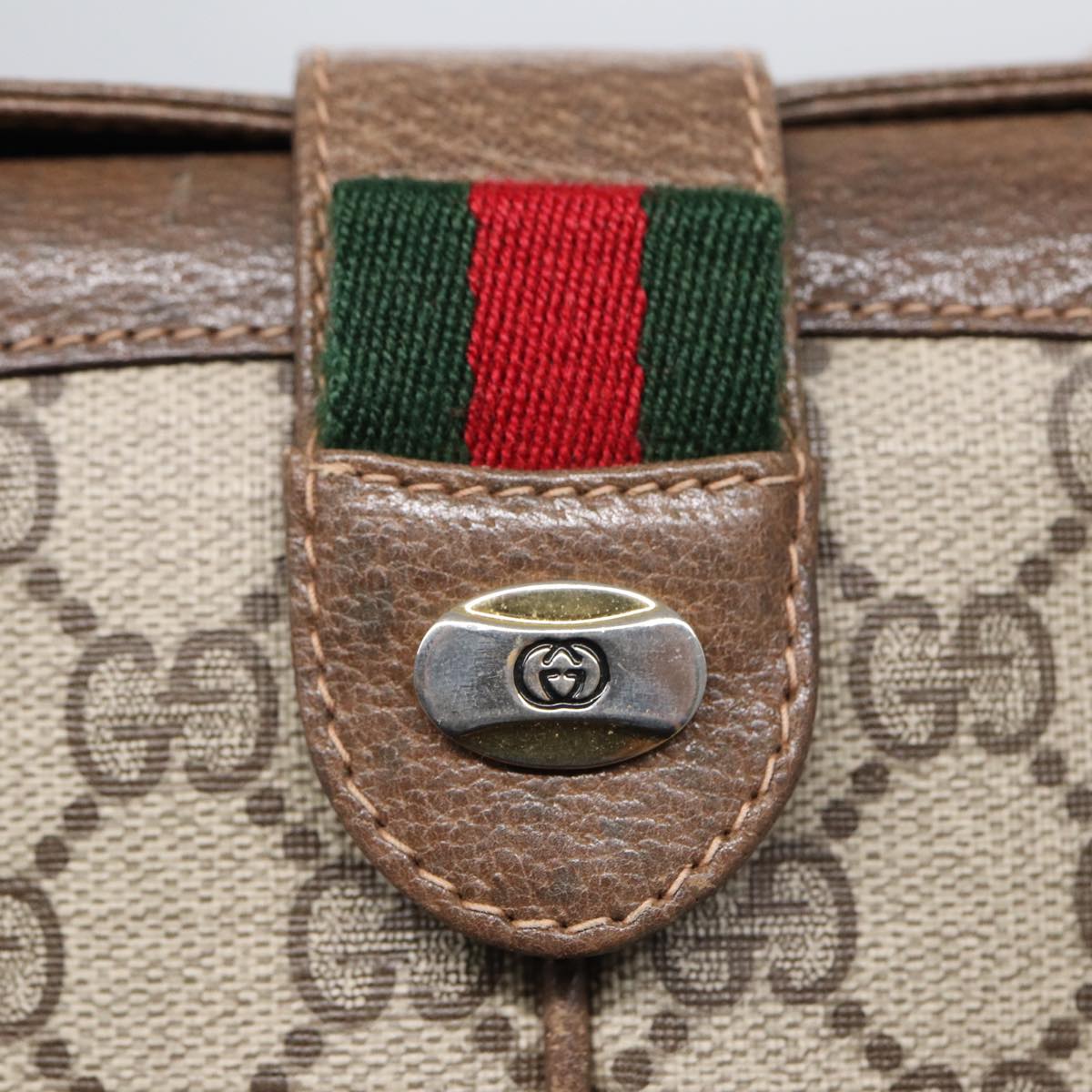 GUCCI GG Supreme Web Sherry Line Shoulder Bag PVC Beige 10 02 037 Auth yk13680