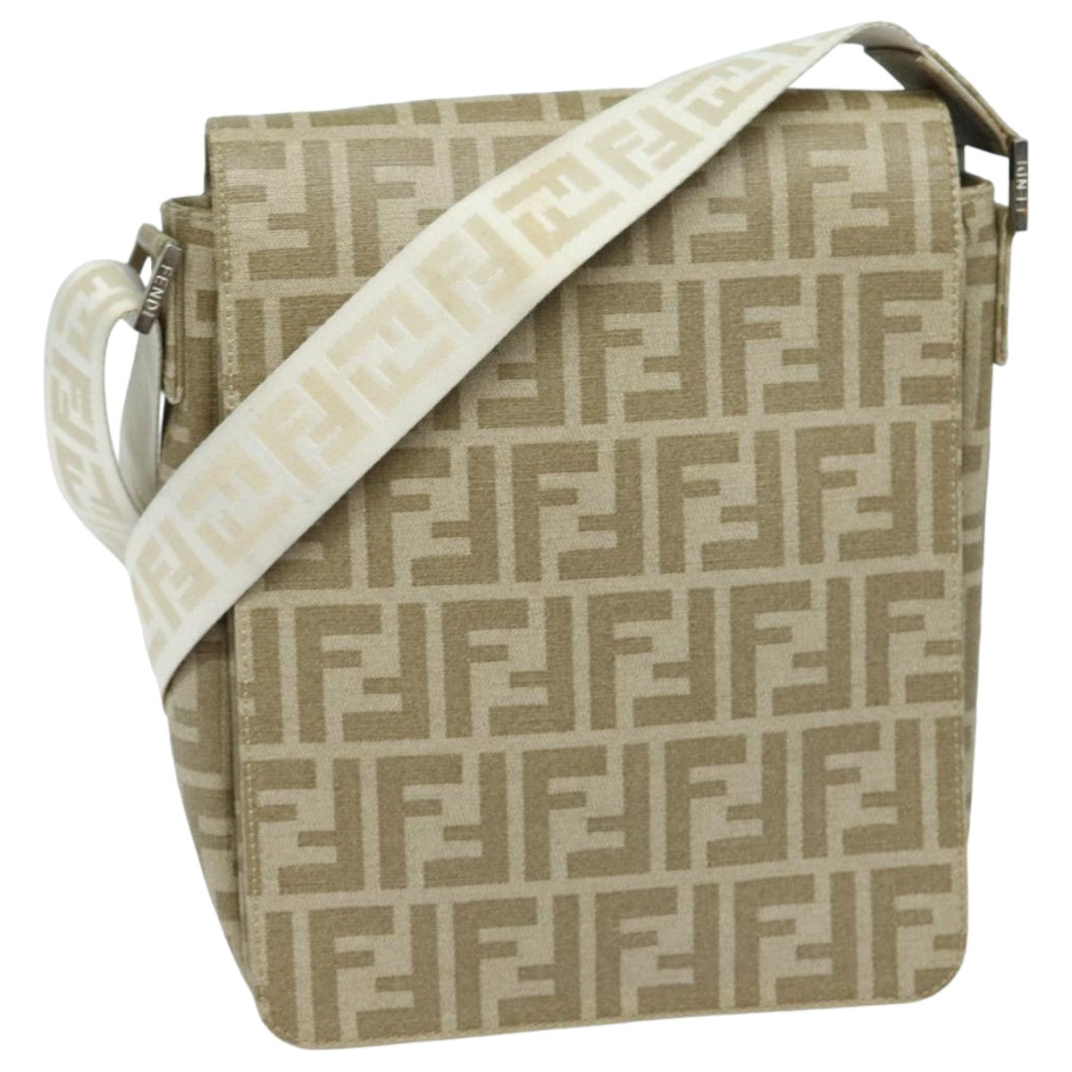 FENDI Zucca Canvas Shoulder Bag Beige Auth yk13683