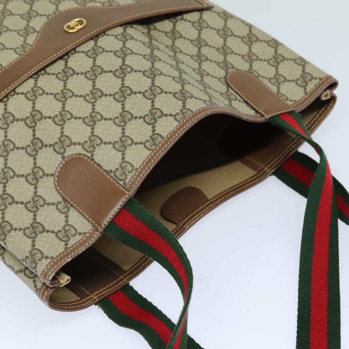 GUCCI GG Supreme Web Sherry Line Tote Bag PVC Beige 002 123 6487 Auth yk13692