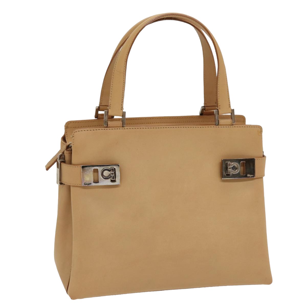 Salvatore Ferragamo Gancini Hand Bag Leather Beige Auth yk13698