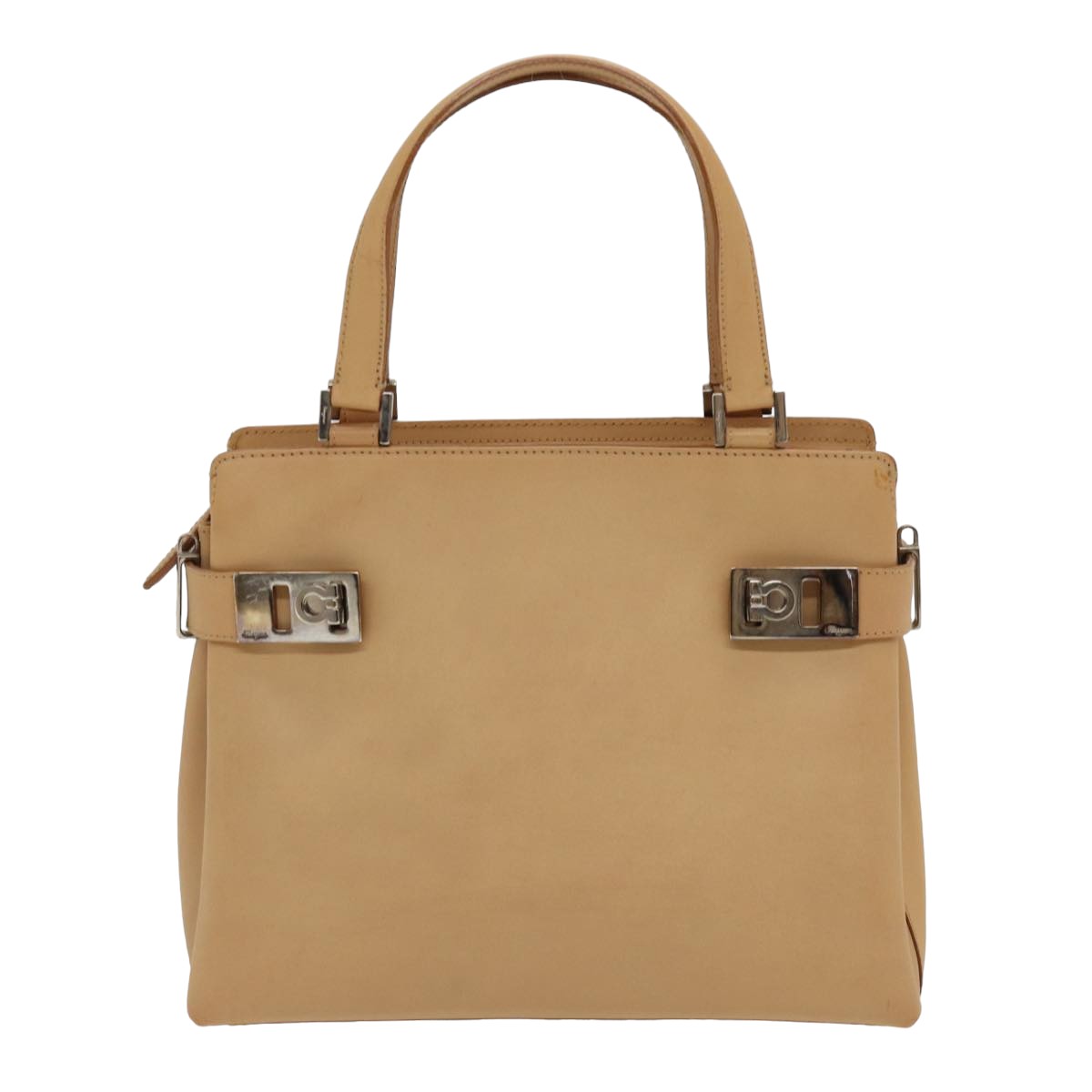 Salvatore Ferragamo Gancini Hand Bag Leather Beige Auth yk13698 - 0