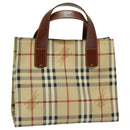 BURBERRY Nova Check Hand Bag PVC Leather Beige Auth yk13701-1
