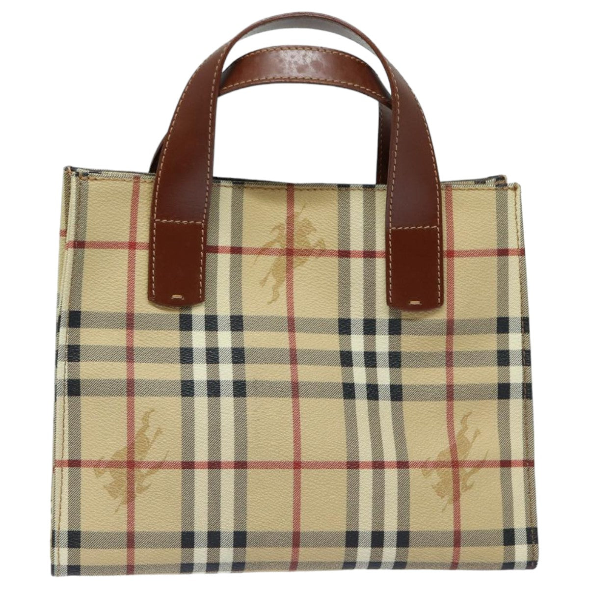 BURBERRY Nova Check Hand Bag PVC Leather Beige Auth yk13701