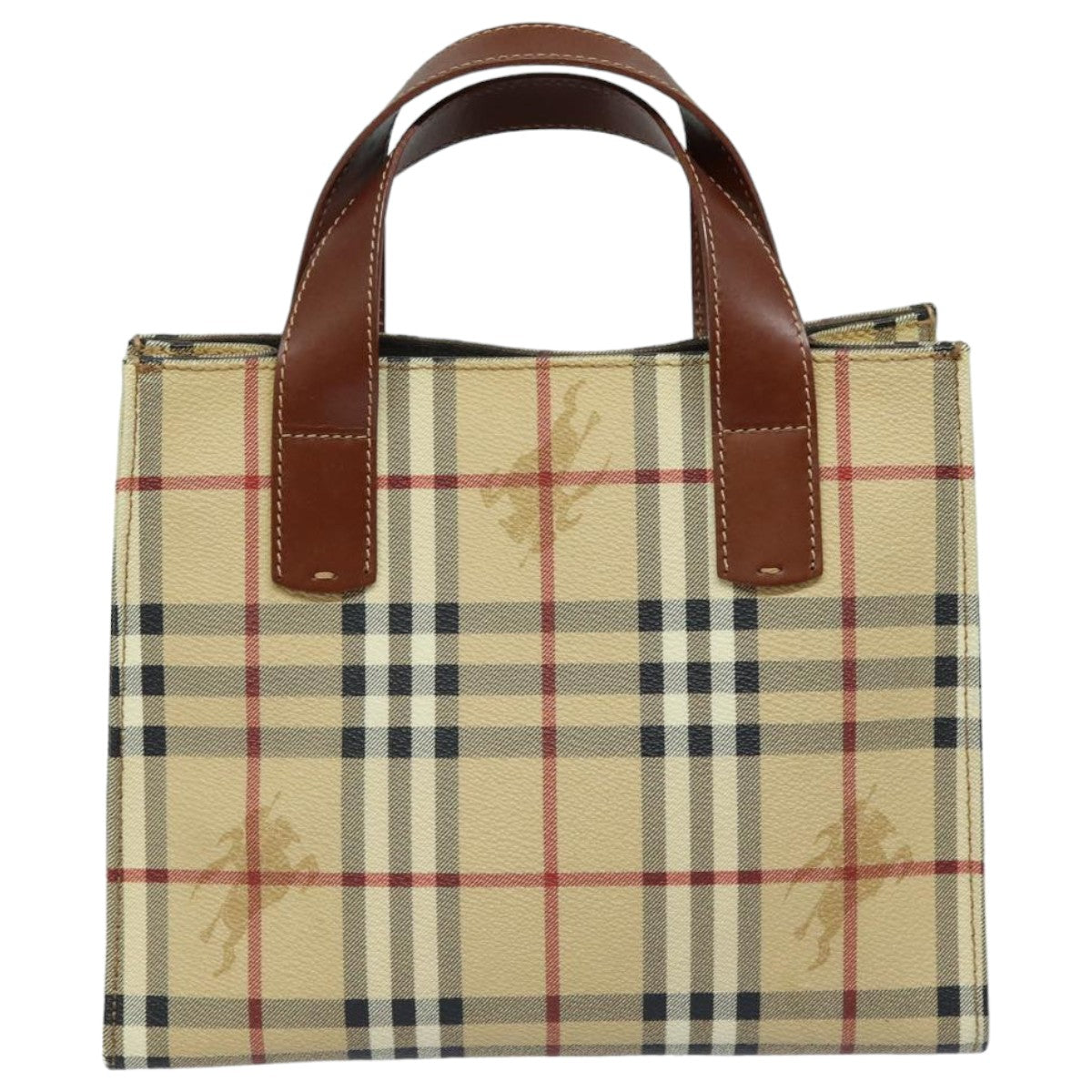 BURBERRY Nova Check Hand Bag PVC Leather Beige Auth yk13701