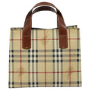 BURBERRY Nova Check Hand Bag PVC Leather Beige Auth yk13701-2