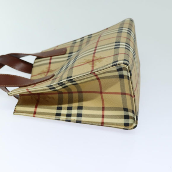 BURBERRY Nova Check Hand Bag PVC Leather Beige Auth yk13701