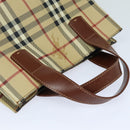 BURBERRY Nova Check Hand Bag PVC Leather Beige Auth yk13701-6