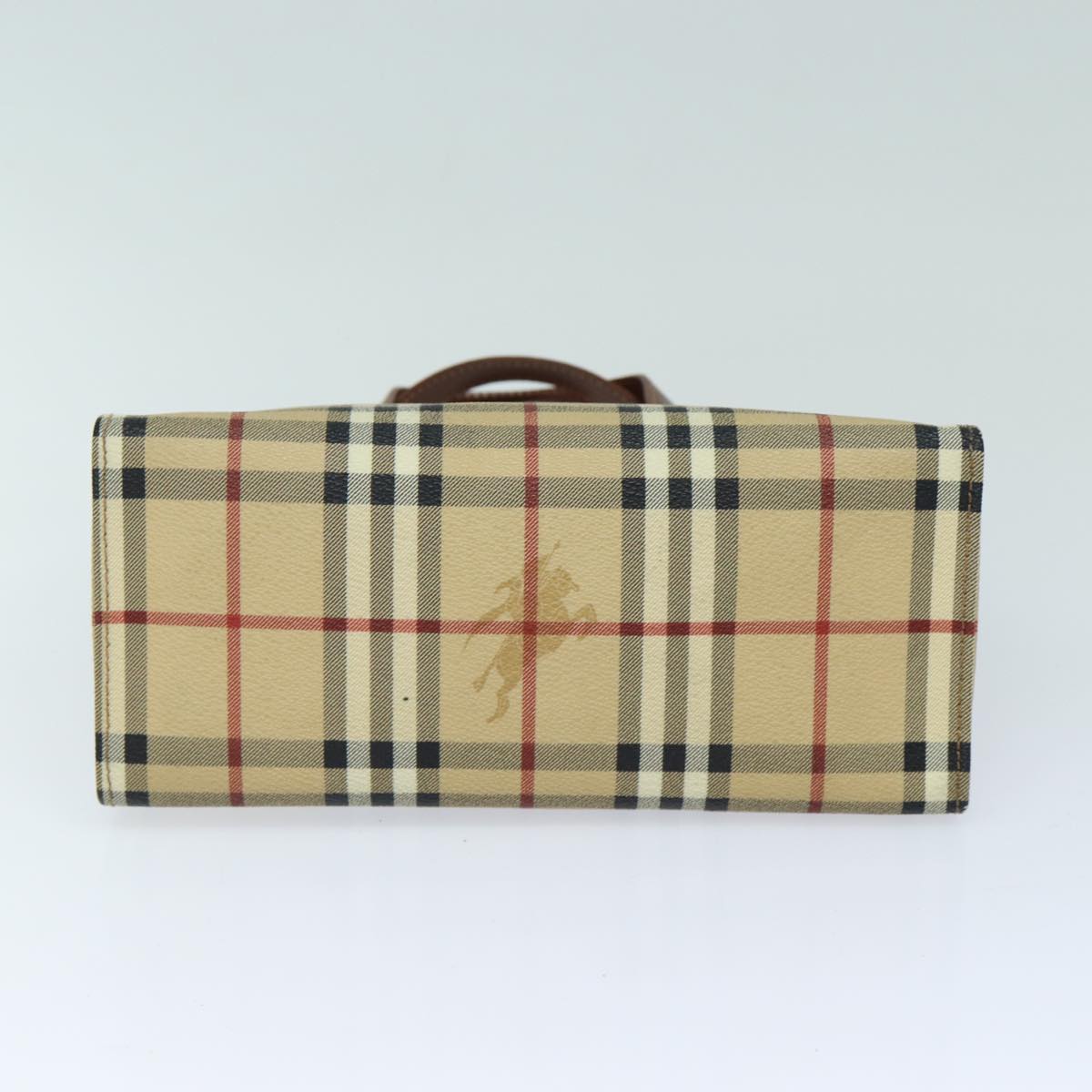 BURBERRY Nova Check Hand Bag PVC Leather Beige Auth yk13701