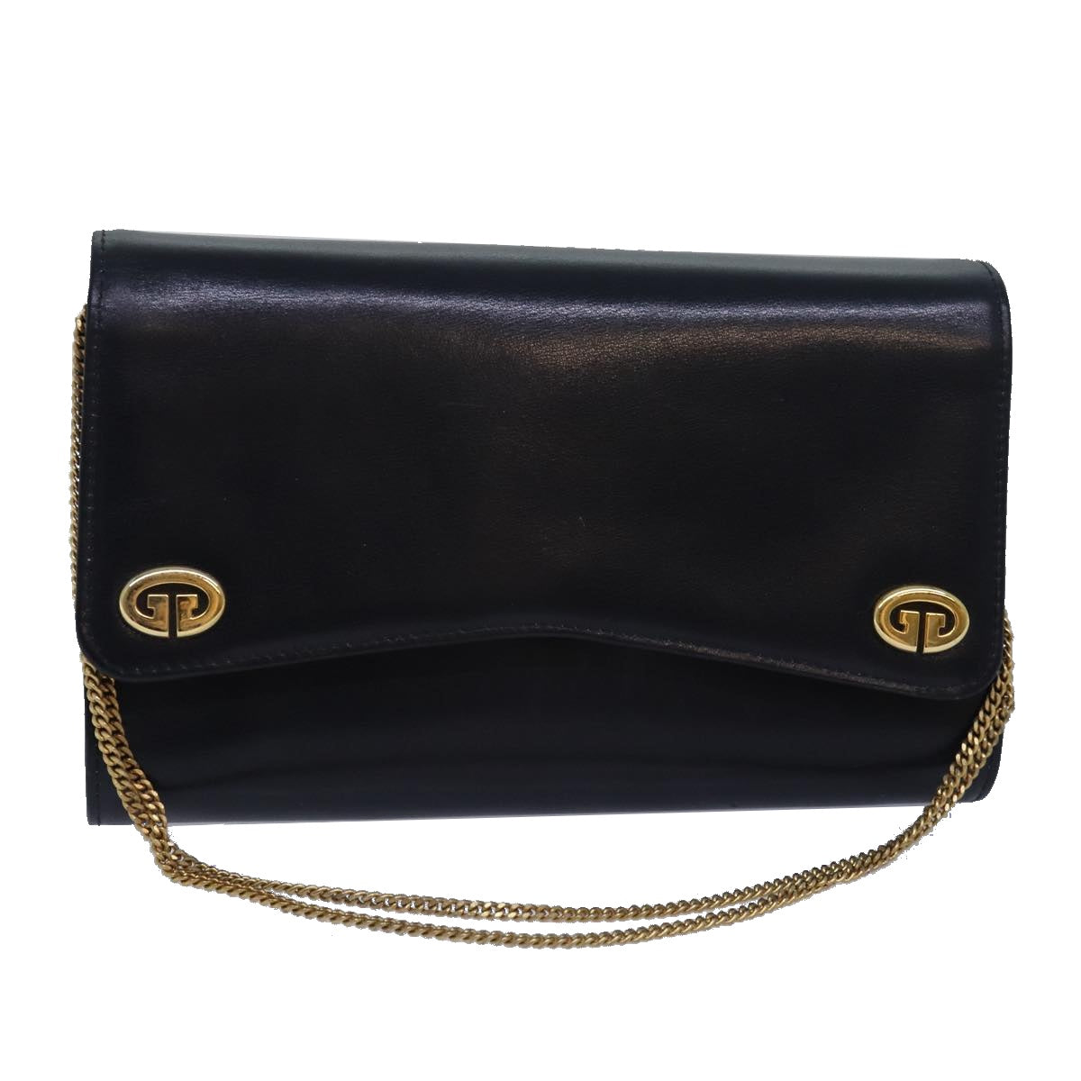 GUCCI Chain Hand Bag Leather Navy Auth yk13717