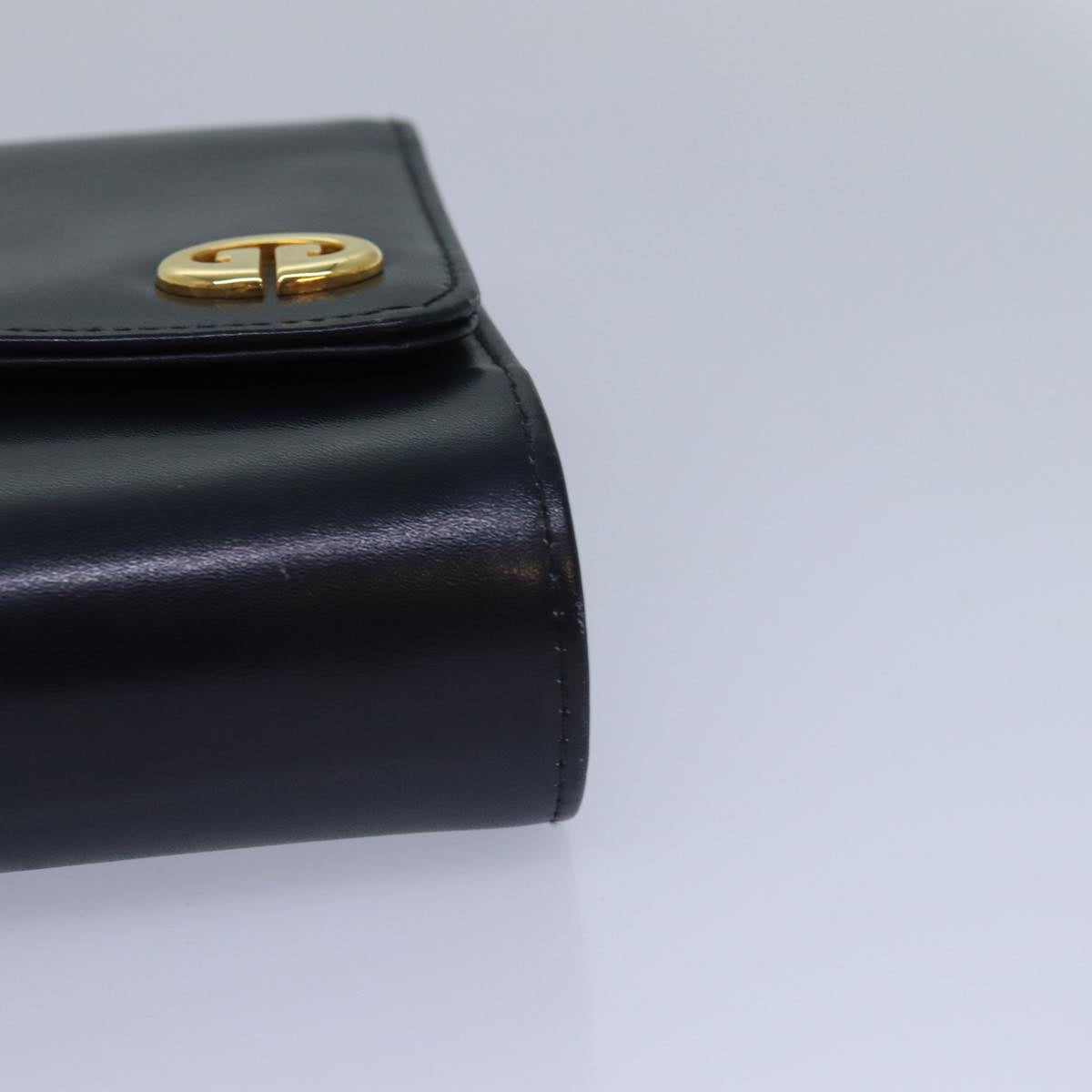 GUCCI Chain Hand Bag Leather Navy Auth yk13717