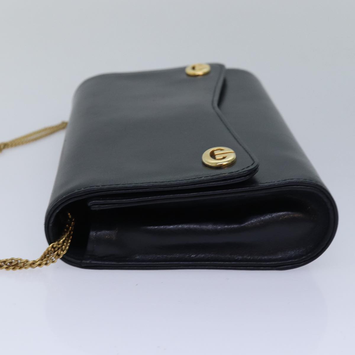 GUCCI Chain Hand Bag Leather Navy Auth yk13717