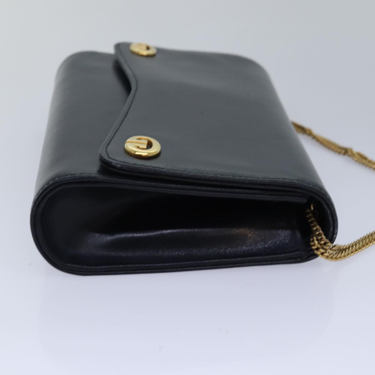 GUCCI Chain Hand Bag Leather Navy Auth yk13717