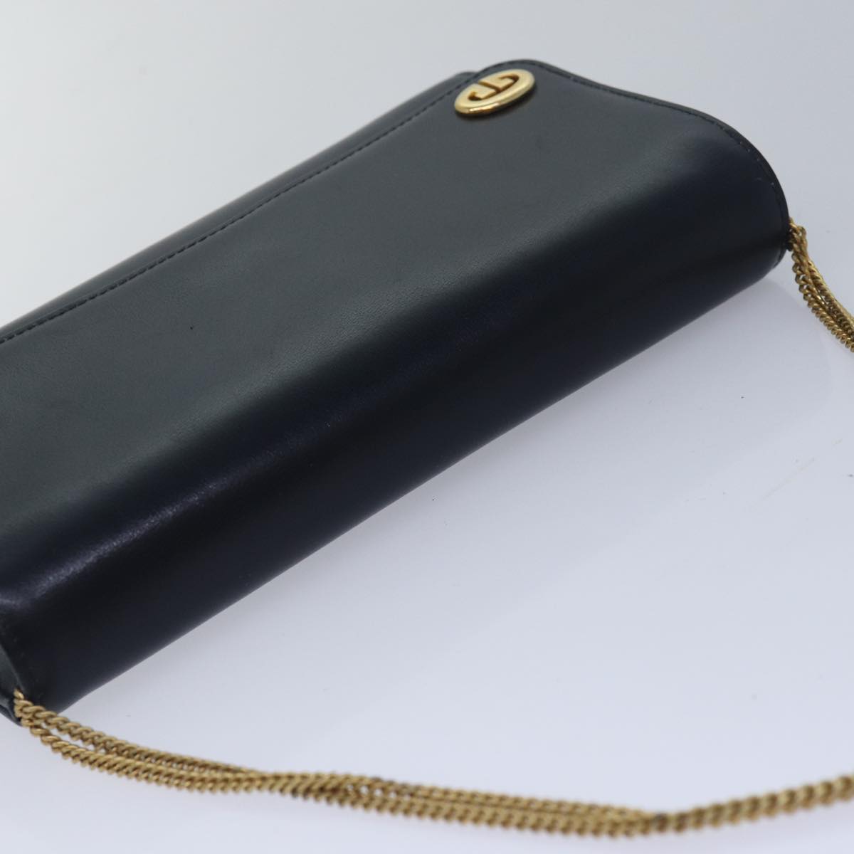 GUCCI Chain Hand Bag Leather Navy Auth yk13717