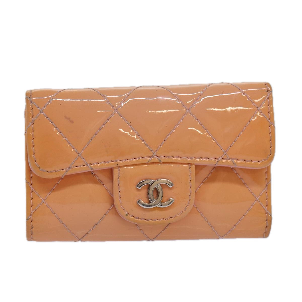 CHANEL Matelasse Key Case Enamel Orange CC Auth yk13721