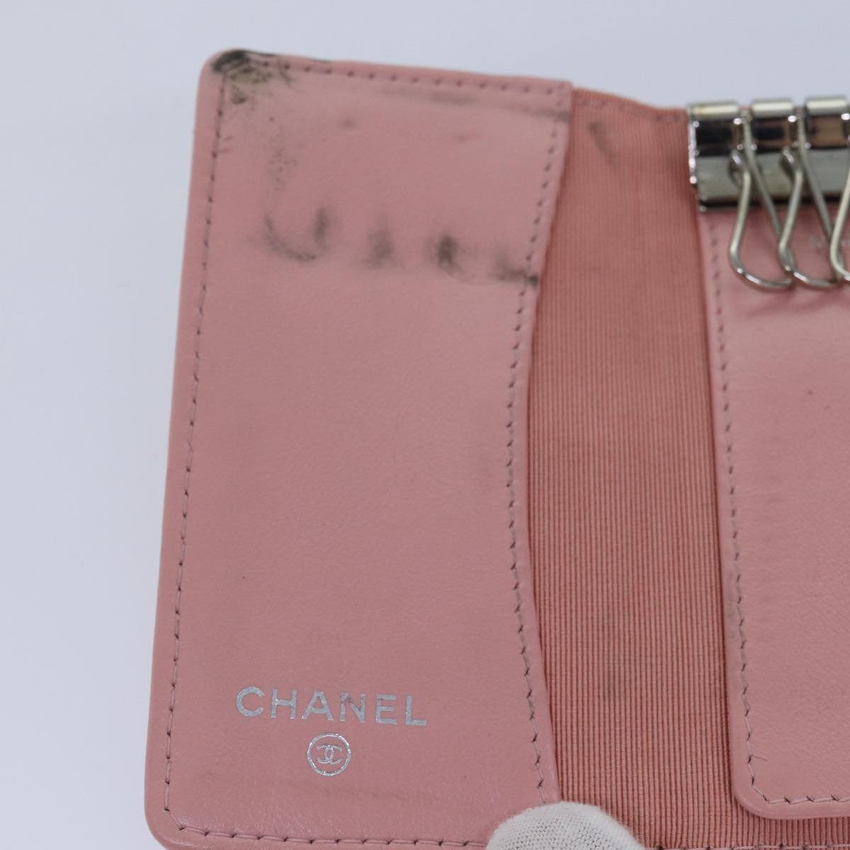 CHANEL Matelasse Key Case Enamel Orange CC Auth yk13721