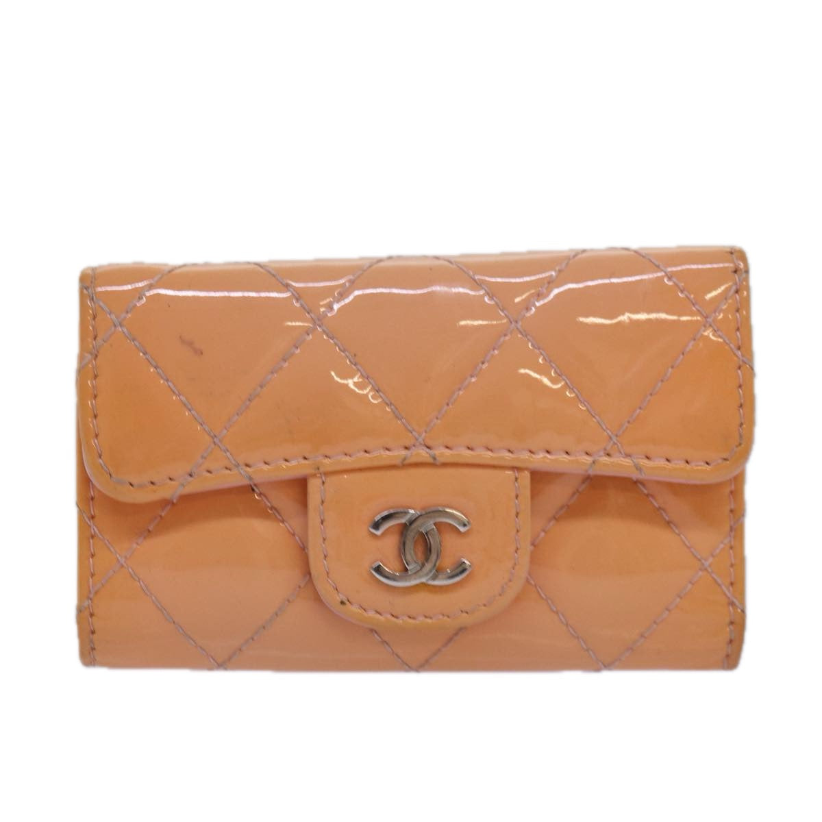 CHANEL Matelasse Key Case Enamel Orange CC Auth yk13721