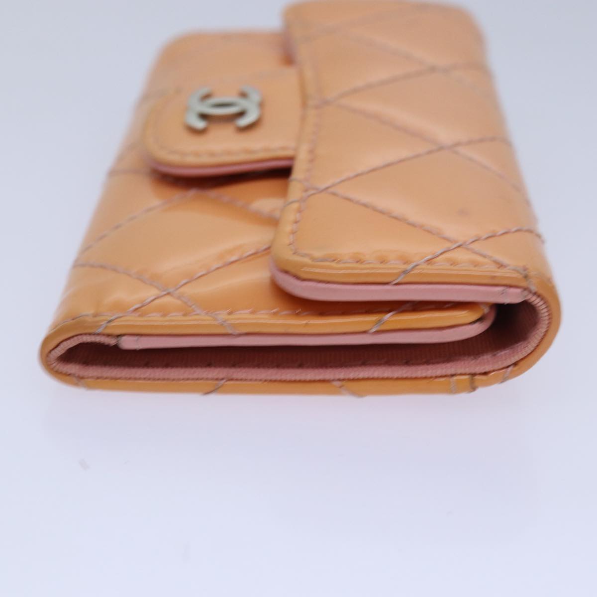 CHANEL Matelasse Key Case Enamel Orange CC Auth yk13721