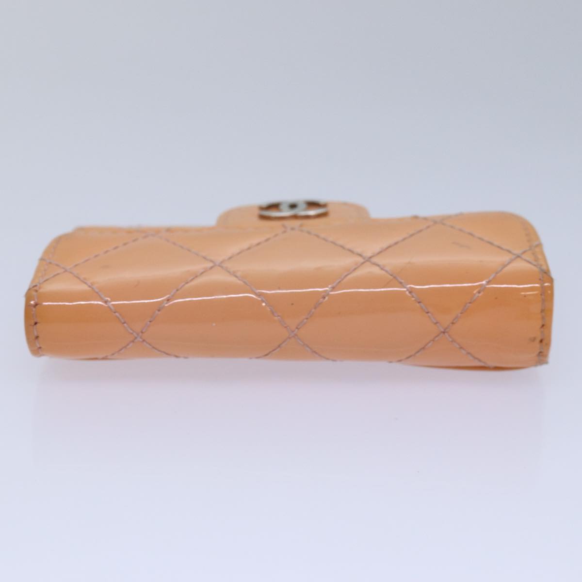 CHANEL Matelasse Key Case Enamel Orange CC Auth yk13721