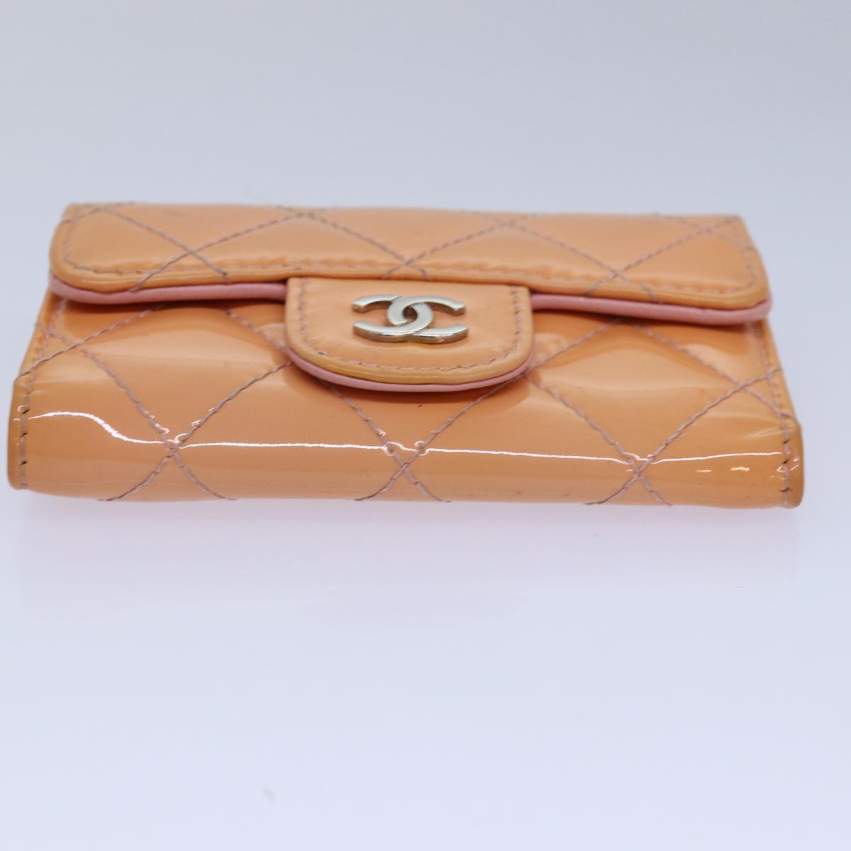 CHANEL Matelasse Key Case Enamel Orange CC Auth yk13721