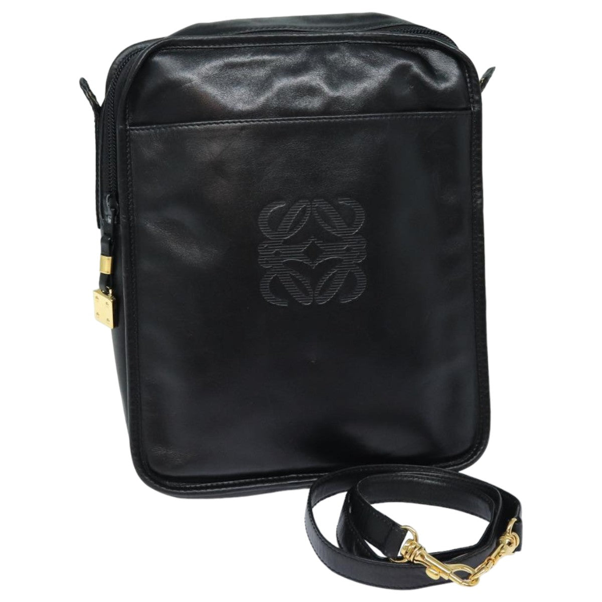 LOEWE Anagram Shoulder Bag Leather Black Auth yk13728