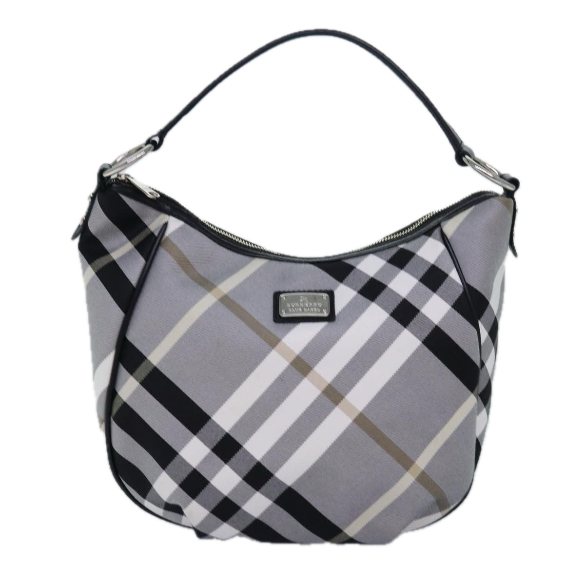 BURBERRY Nova Check Blue Label Hand Bag Canvas 2way Black White Auth yk13730