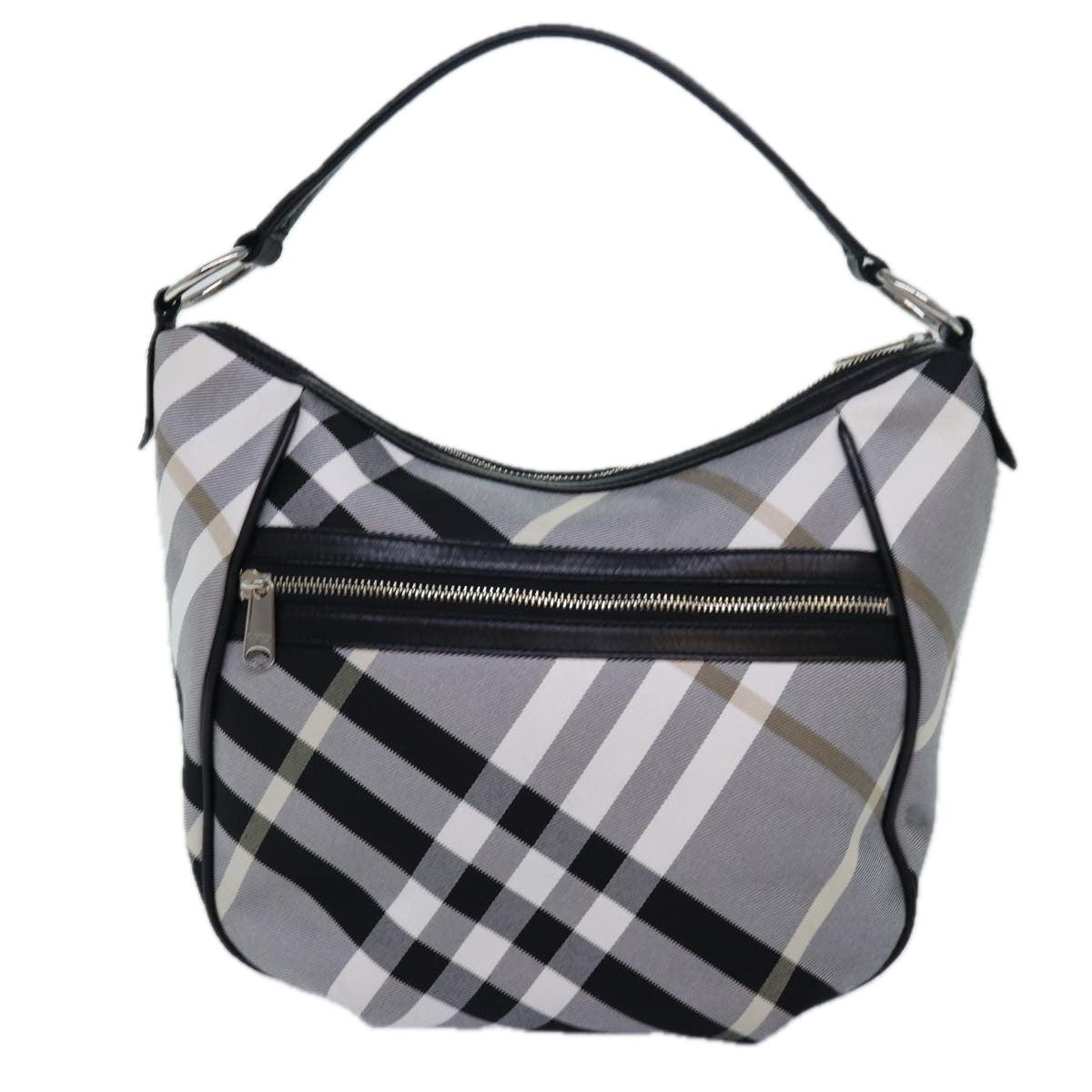 BURBERRY Nova Check Blue Label Hand Bag Canvas 2way Black White Auth yk13730