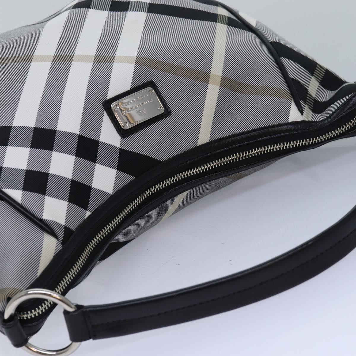 BURBERRY Nova Check Blue Label Hand Bag Canvas 2way Black White Auth yk13730