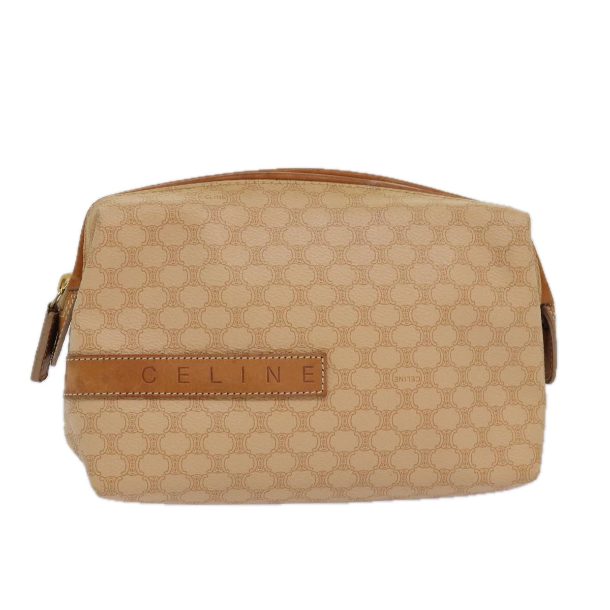 CELINE Macadam Canvas Pouch PVC Leather Beige Auth yk13732