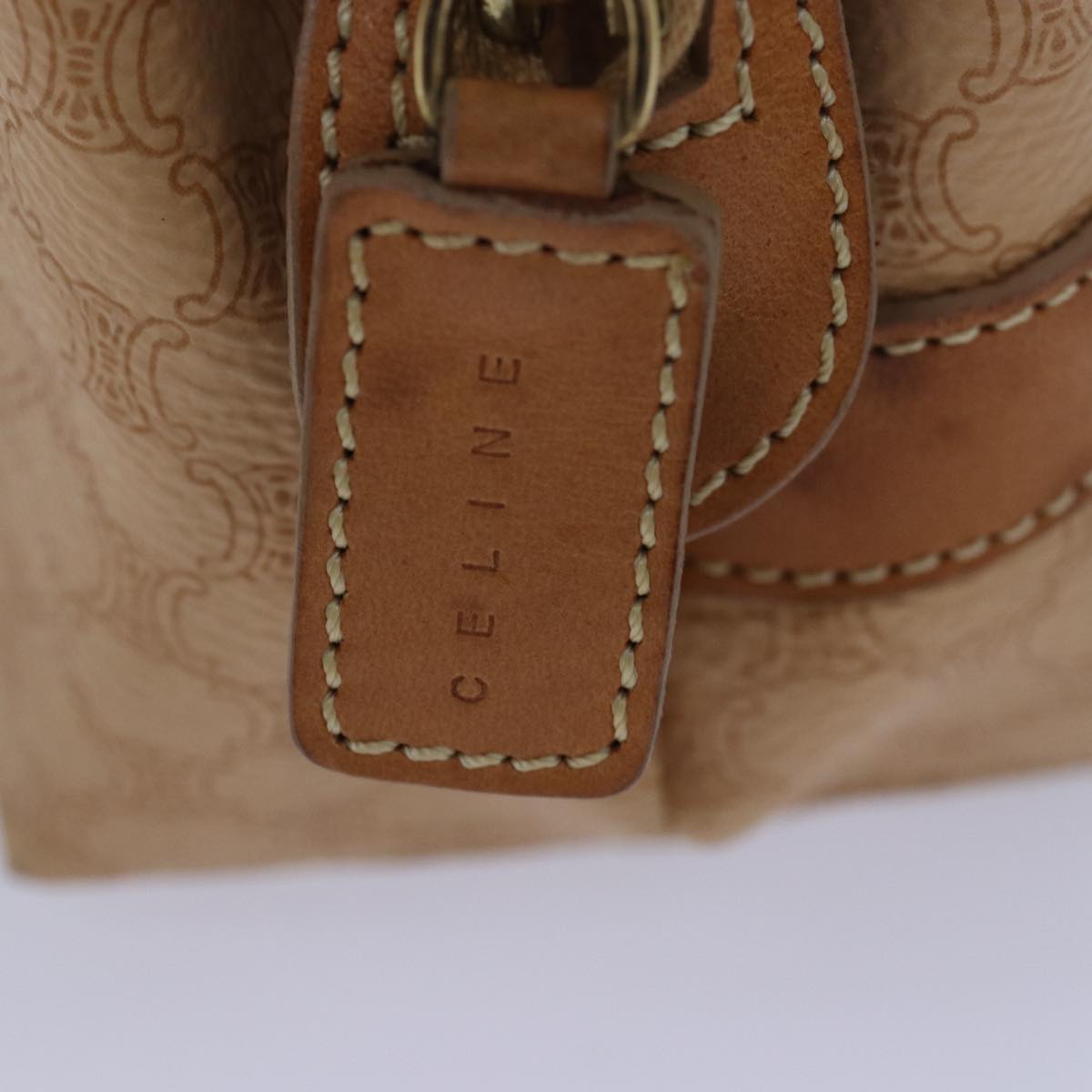 CELINE Macadam Canvas Pouch PVC Leather Beige Auth yk13732