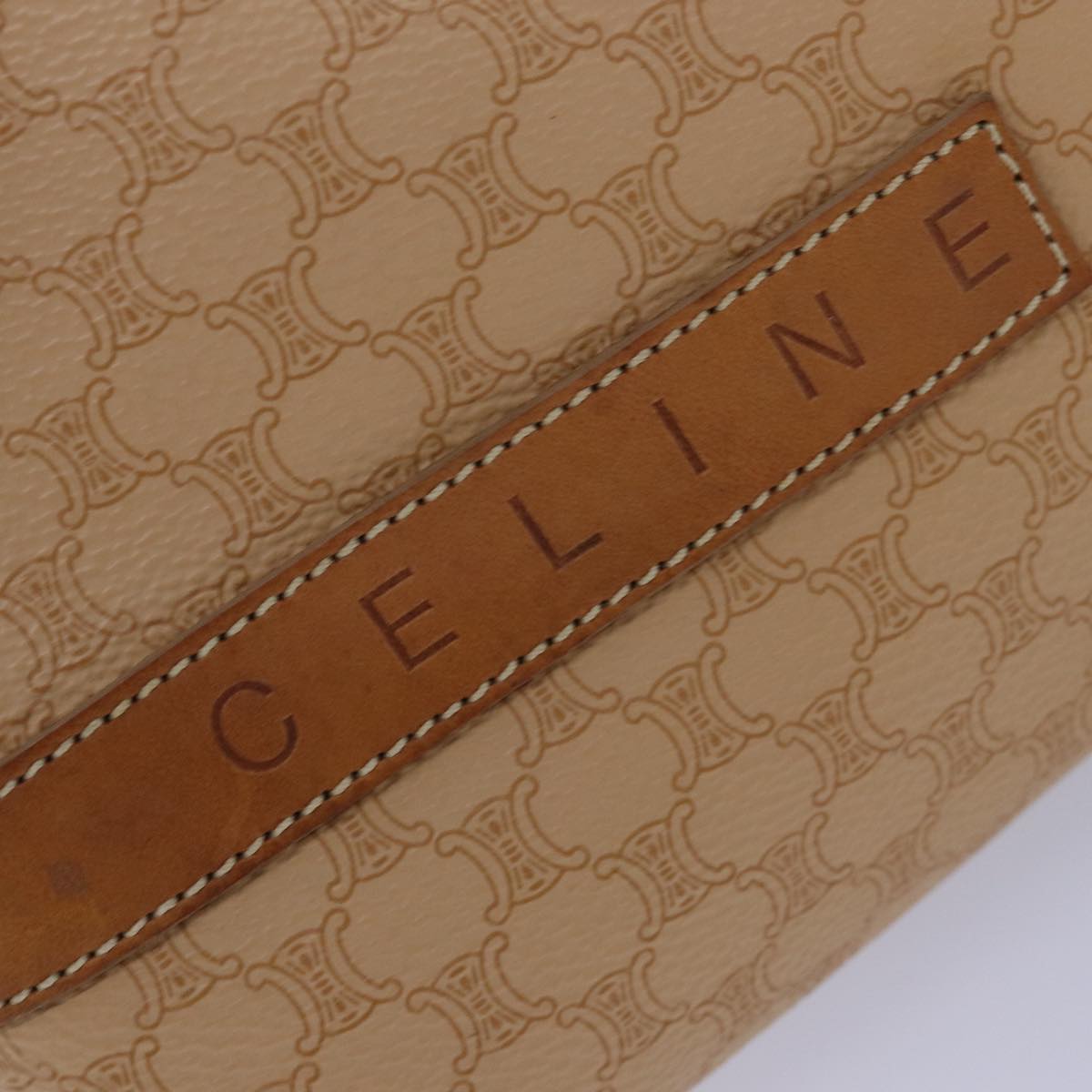 CELINE Macadam Canvas Pouch PVC Leather Beige Auth yk13732