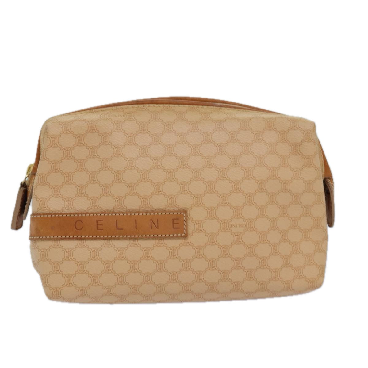 CELINE Macadam Canvas Pouch PVC Leather Beige Auth yk13732