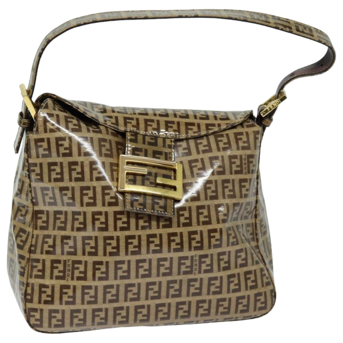 FENDI Zucchino Canvas Mamma Baguette Shoulder Bag Beige Auth yk13733