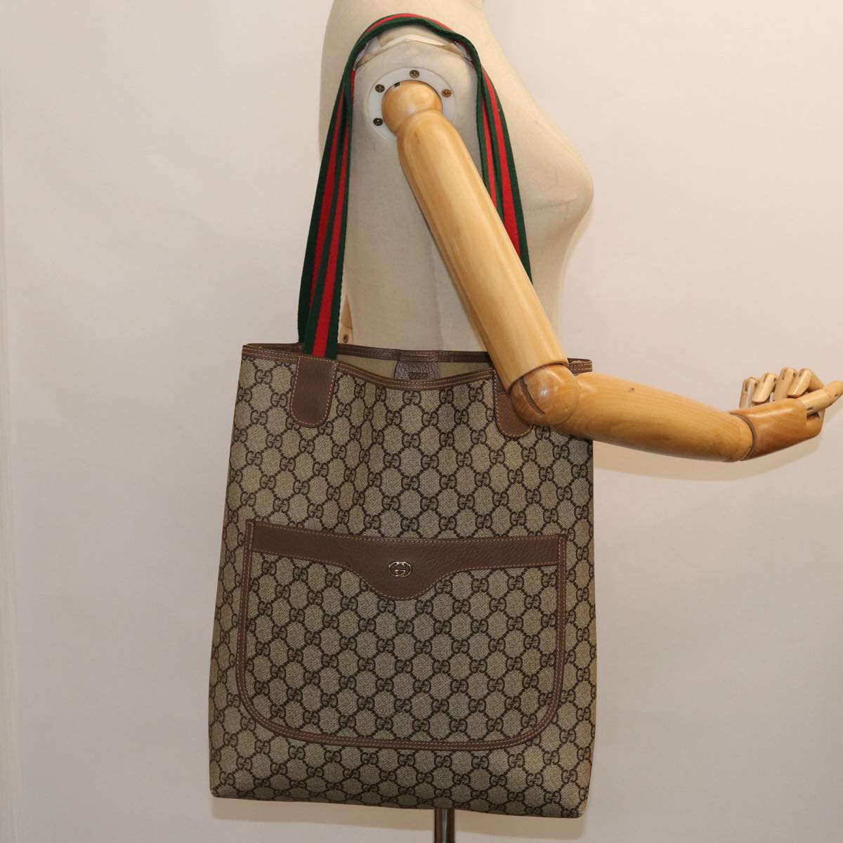 GUCCI GG Supreme Web Sherry Line Tote Bag PVC Beige 002 58 6487 Auth yk13737