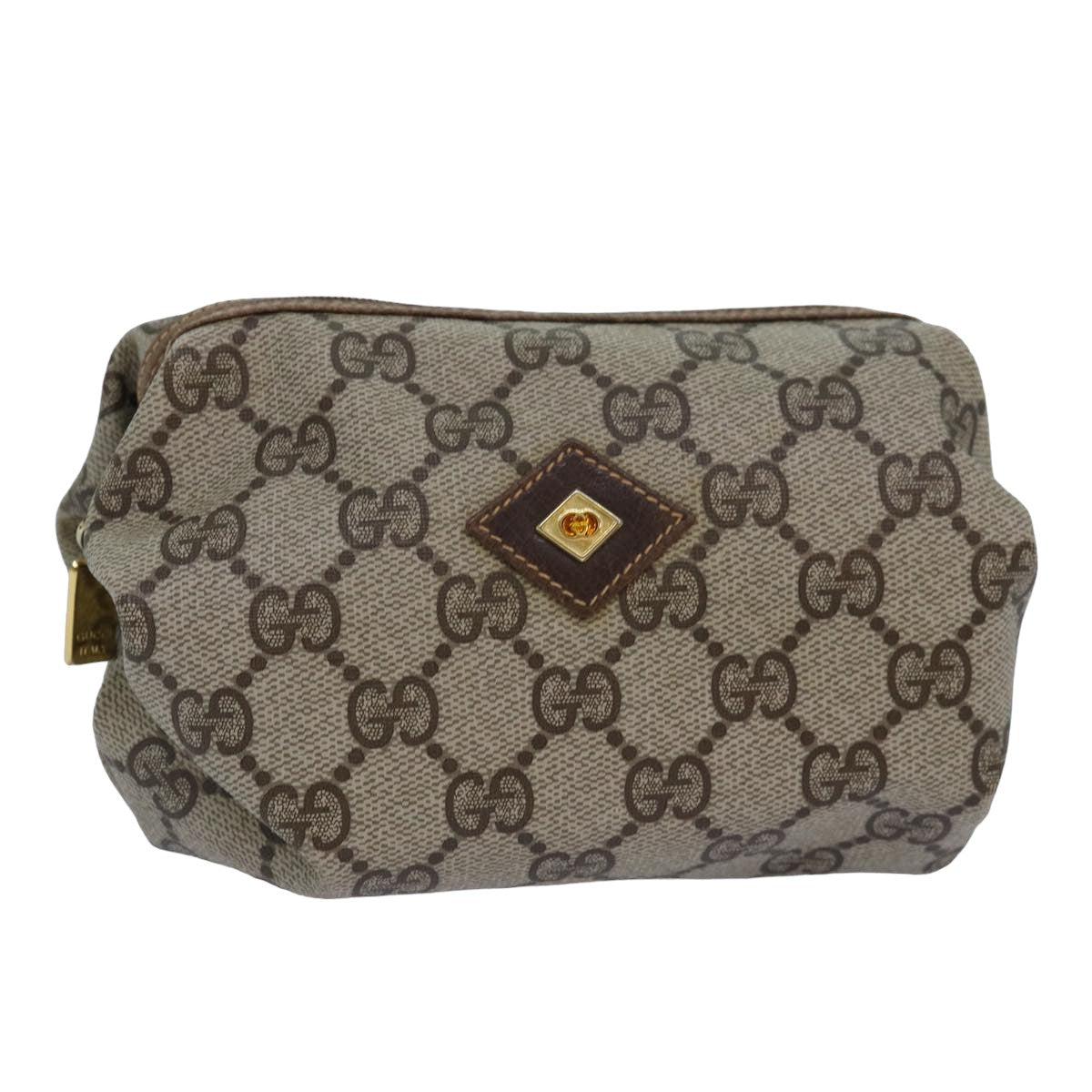 GUCCI GG Supreme Pouch PVC Leather Beige Auth yk13742