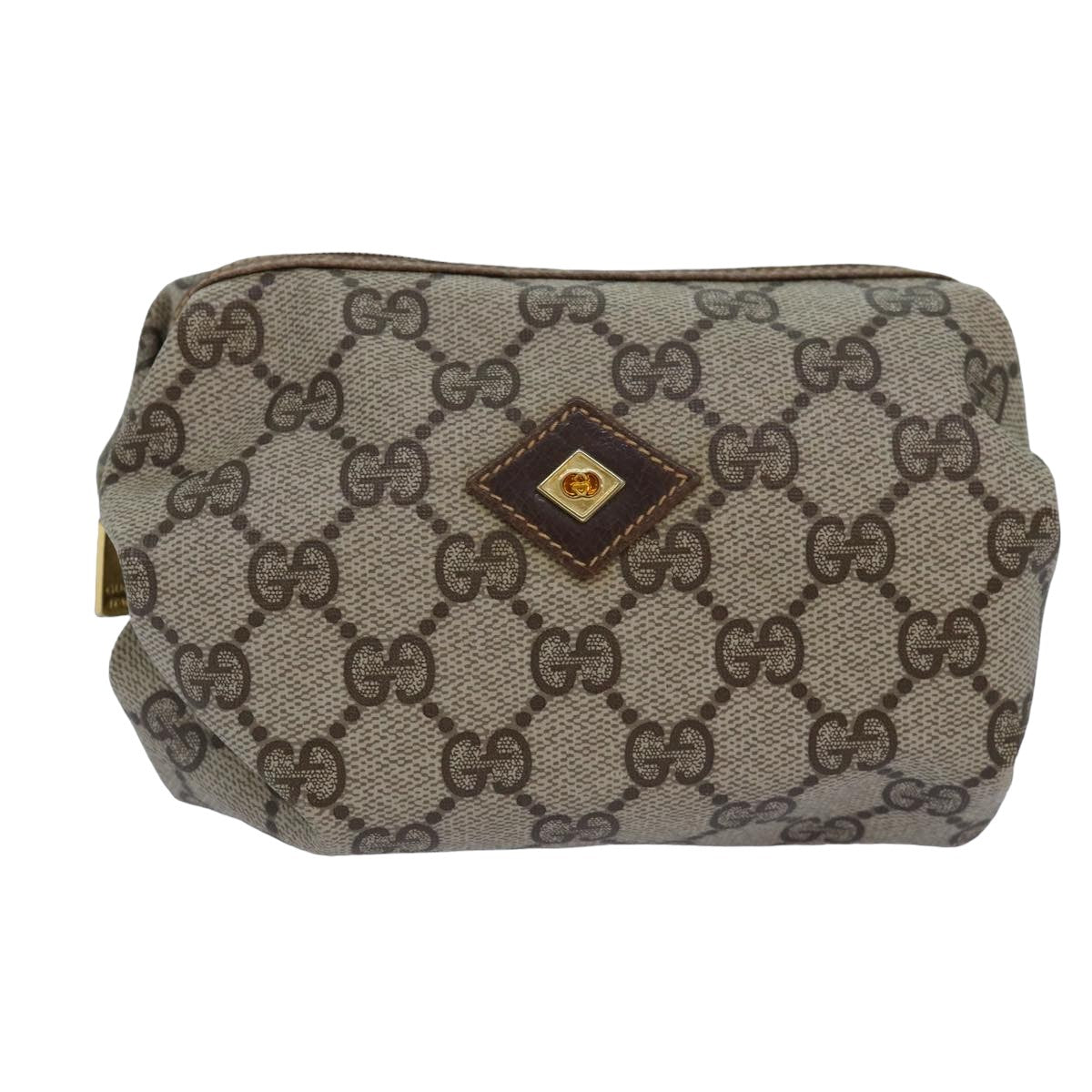 GUCCI GG Supreme Pouch PVC Leather Beige Auth yk13742