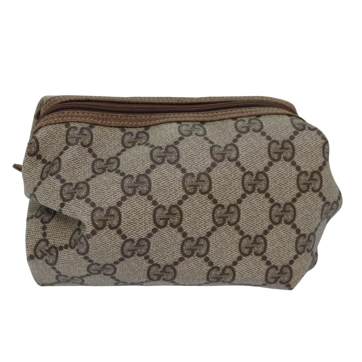 GUCCI GG Supreme Pouch PVC Leather Beige Auth yk13742